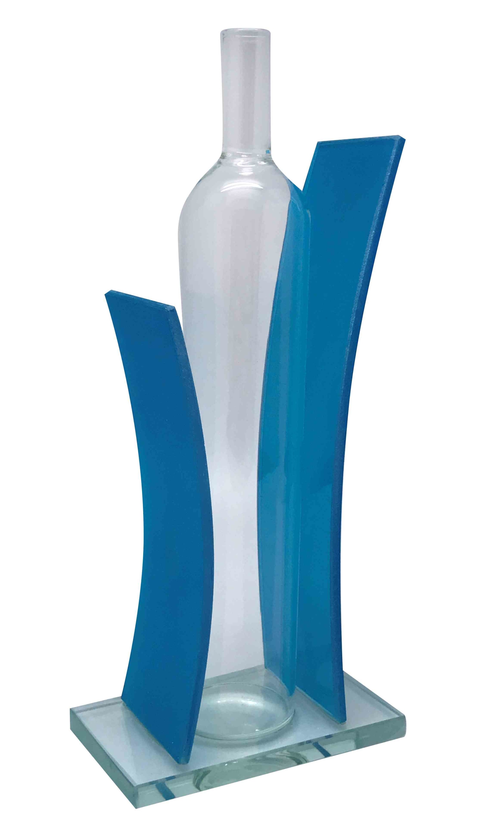 Skleněná váza tvaru láhve, modrá | Dárkové zboží