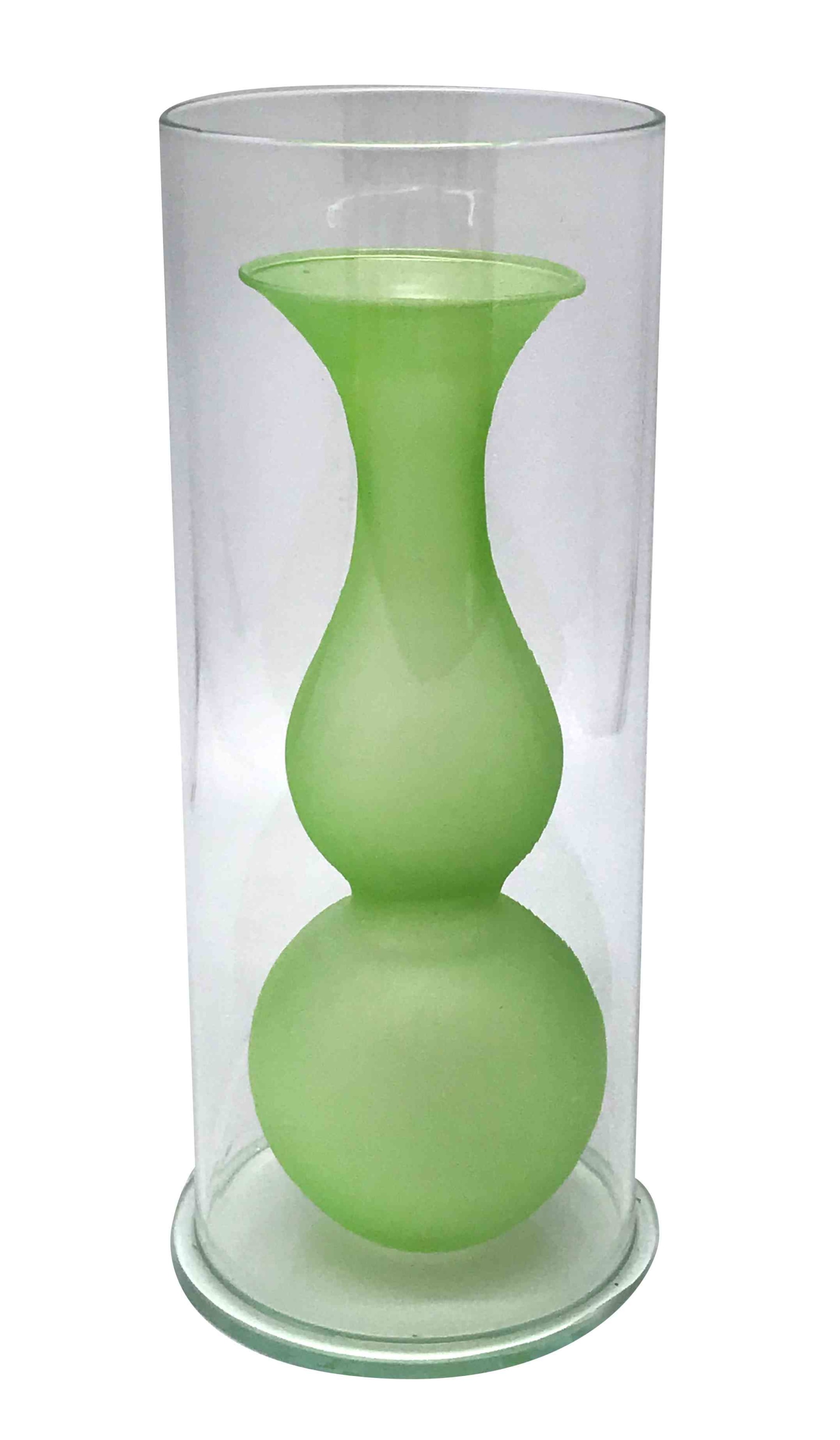 Skleněná váza zelená ve válci | Dárkové zboží