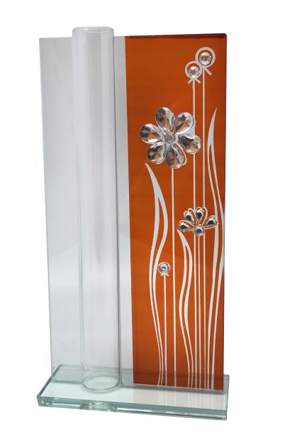 Skleněná váza oranžová s kytičkami | Dárkové zboží